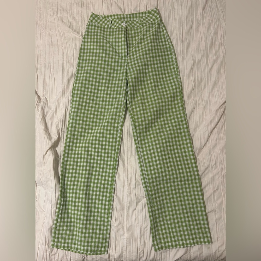 SHEIN Green Plaid Women’s Linen Pants